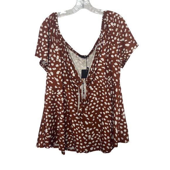 Kojooin Shirt Top Womens Size 2XL Brown White New Short Sleeves Summer - Picture 1 of 9